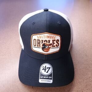 Baltimore Orioles '47 Black White Shumay MVP Snapback Adjustable Hat MLB Trucker